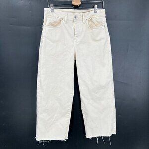 OUTLAND denim high rise‎ waist Sienna button fly wide leg ankle jeans cream 29